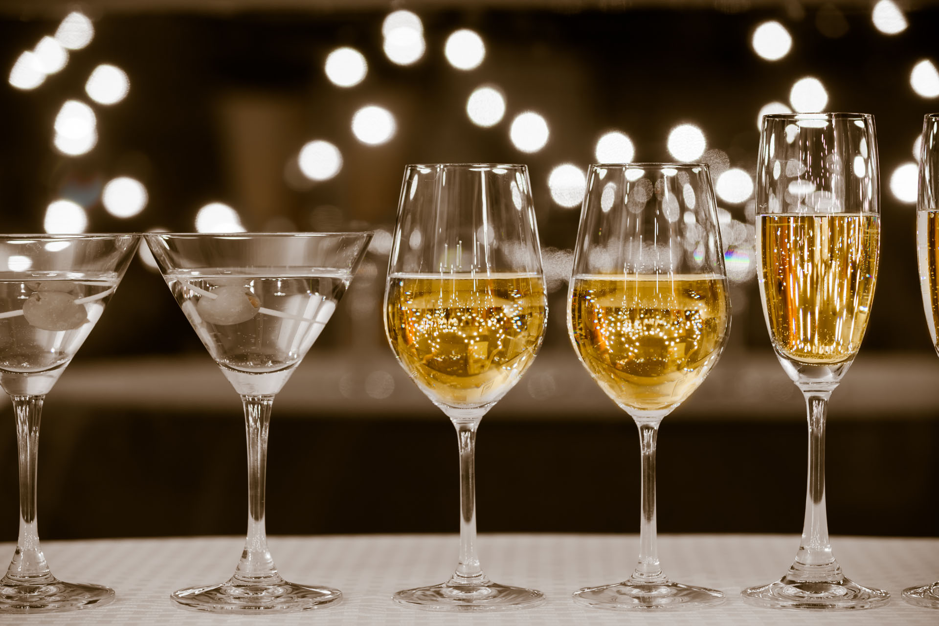 Assortment of wine, cocktail, and martini drinks.